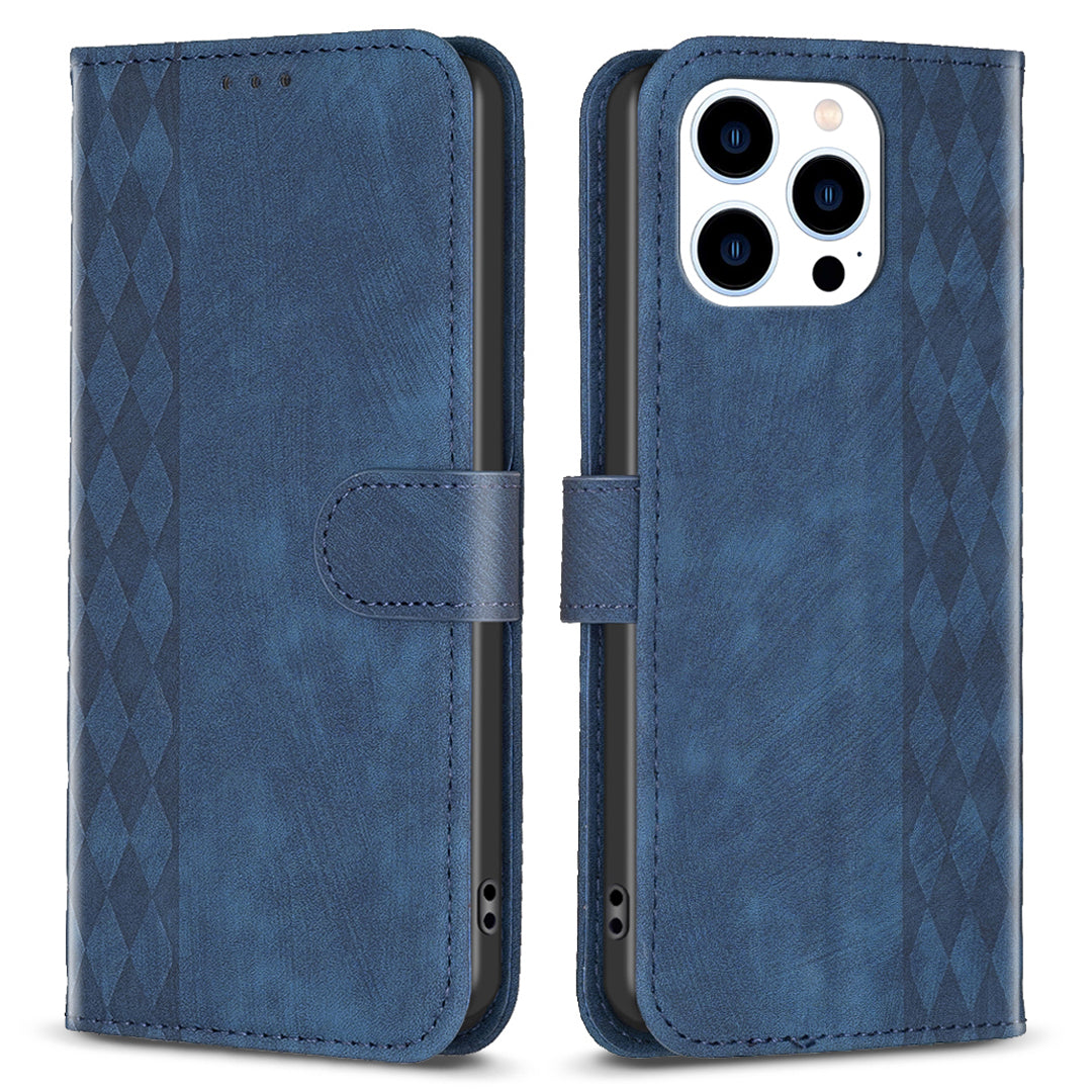 Til iPhone 15 Pro Max Stand Case Anti-ridse tegnebog præget Rhombus PU læder telefoncover Til iPhone 15 Pro Max Stand Case Anti-ridse tegnebog præget Rhombus PU læder telefoncover